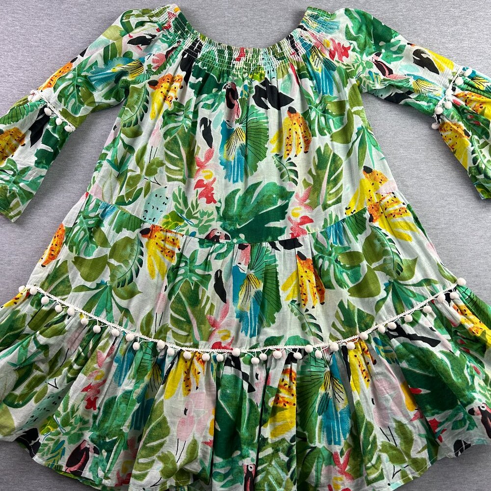 TRUE DESTINATIONS Sz L Multi-Color Floral Swing Dress with 3/4 Bell Sleeves